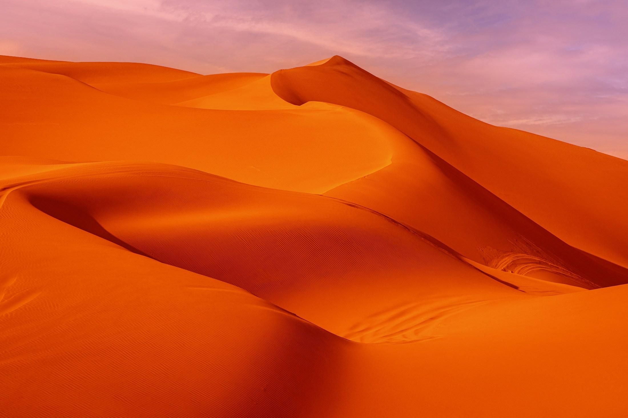 Saturated orange desert dunes inside the Layer Focus workflow