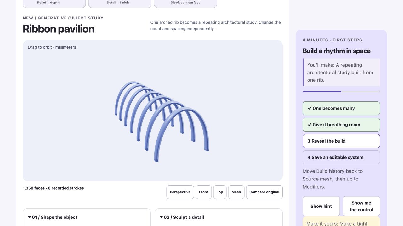 Build a repeating pavilion in the interactive Form learning workspace